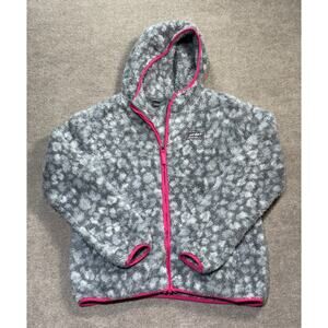 Eddie Bauer Sherpa Fleece Gray Animal Print Zip Up Hoodie - Kids Large (14/16)